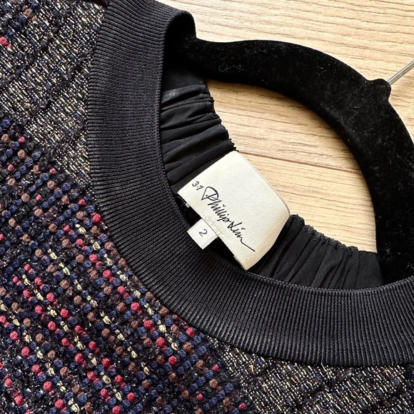 3.1 Phillip Lim Navy Silk and Knit Short Sleeve Top Size 2 - Picture 6 of 8